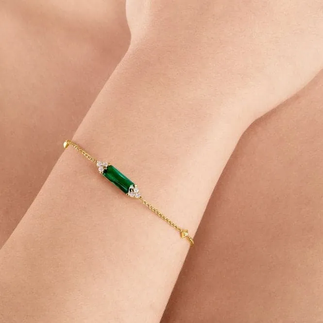 Sterling Silver Gold Plated Green Stone Bracelet A2018-971-6-L19V