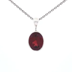 Sterling Silver Oval Garnet Necklace