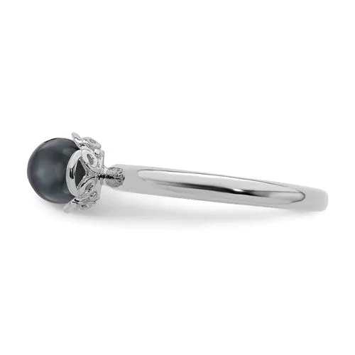 Sterling Silver Stack Expression Black FW Cultured Pearl Ring