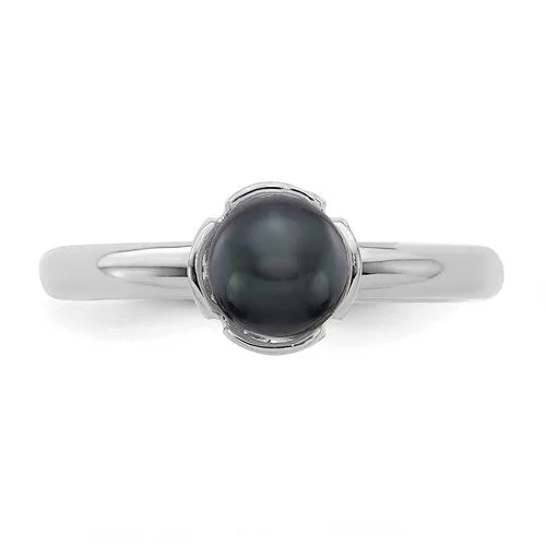 Sterling Silver Stack Expression Black FW Cultured Pearl Ring