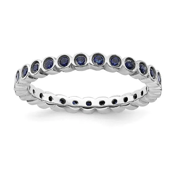 Sterling Silver Stackable Expressions Bezel Cr. Blue Sapphire 2.25mm Eternity Band