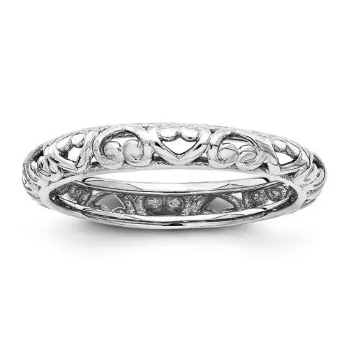 Sterling Silver Stackable Expressions Carved Hearts Eternity Ring