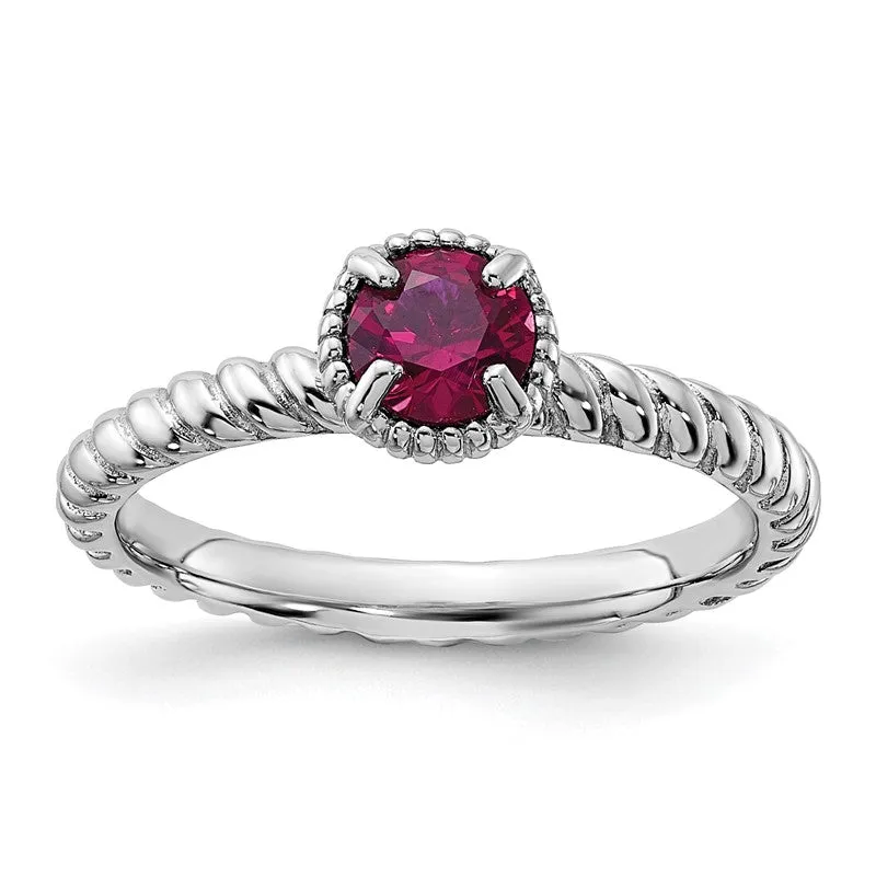 Sterling Silver Stackable Expressions Created Ruby Round Ring