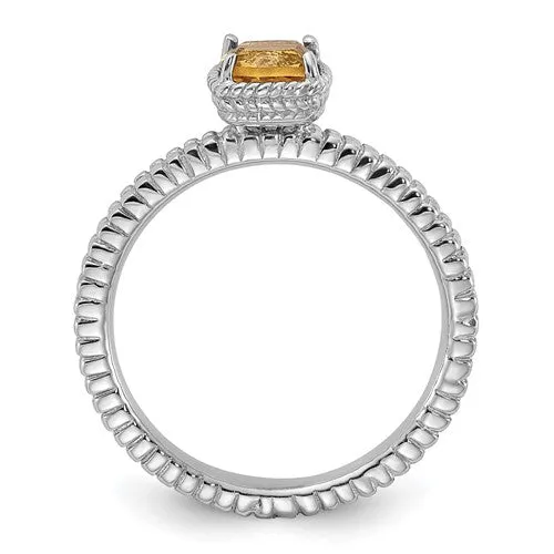 Sterling Silver Stackable Expressions Cushion Citrine Ring