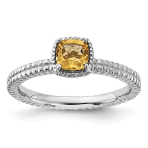 Sterling Silver Stackable Expressions Cushion Citrine Ring