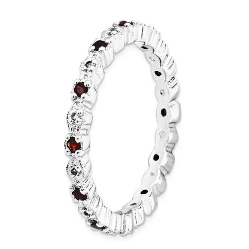 Sterling Silver Stackable Expressions Garnet & Diamond Alternating Eternity Ring