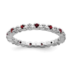 Sterling Silver Stackable Expressions Garnet & Diamond Alternating Eternity Ring