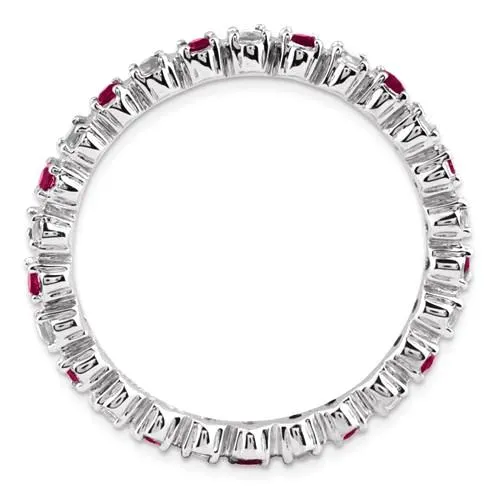 Sterling Silver Stackable Expressions Garnet & Diamond Alternating Eternity Ring