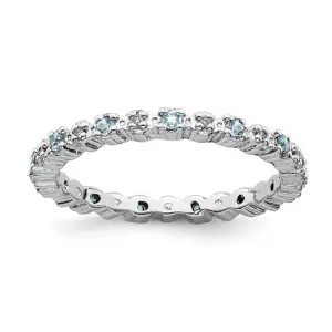 Sterling Silver Stackable Expressions Light Aquamarine & Diamond Alternating Eternity Ring