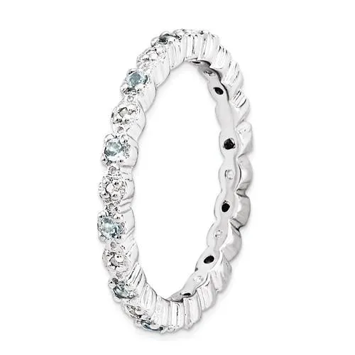 Sterling Silver Stackable Expressions Light Aquamarine & Diamond Alternating Eternity Ring