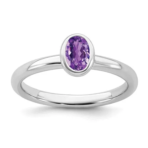 Sterling Silver Stackable Expressions Oval Amethyst Ring