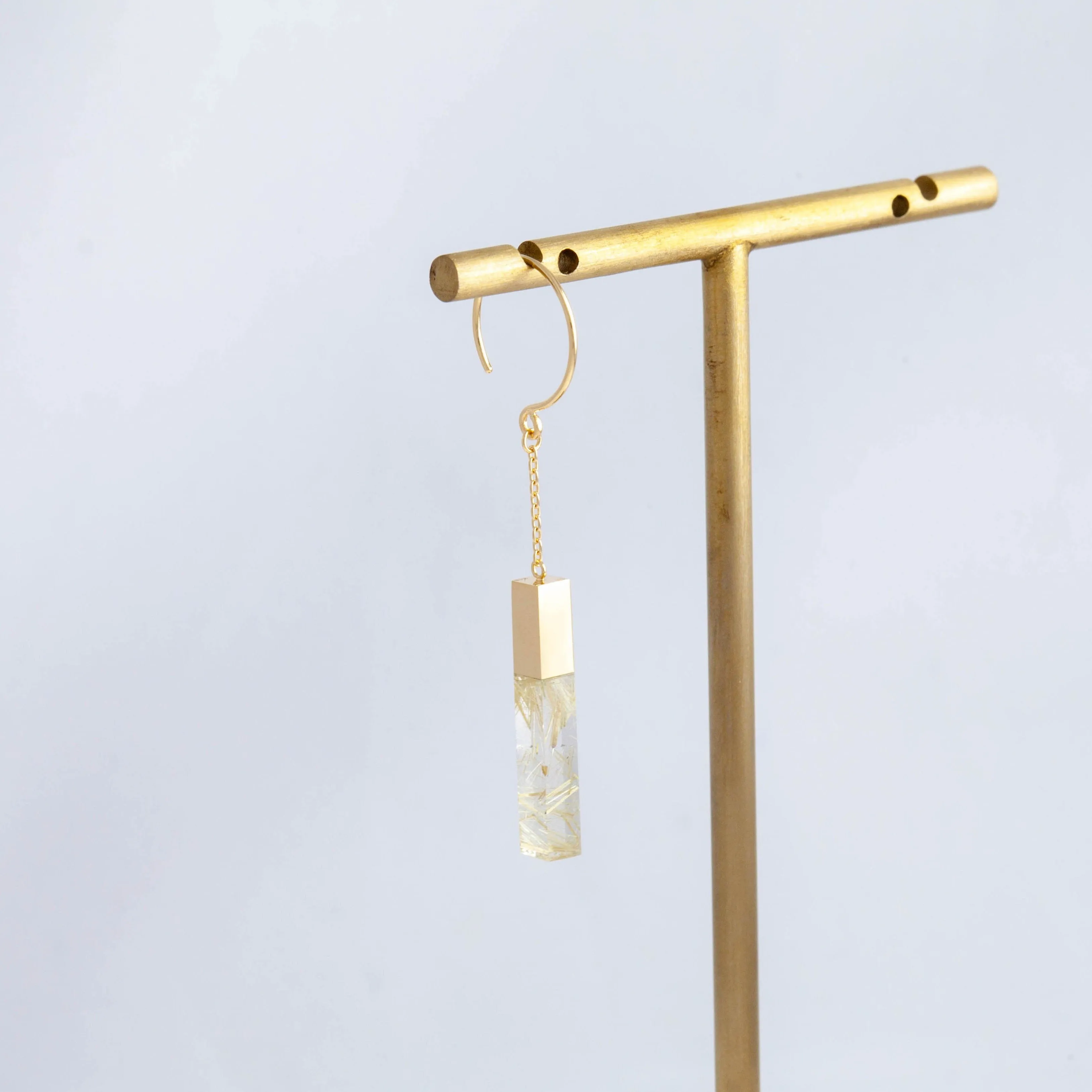 Stick rutilated quartz medium drop earring