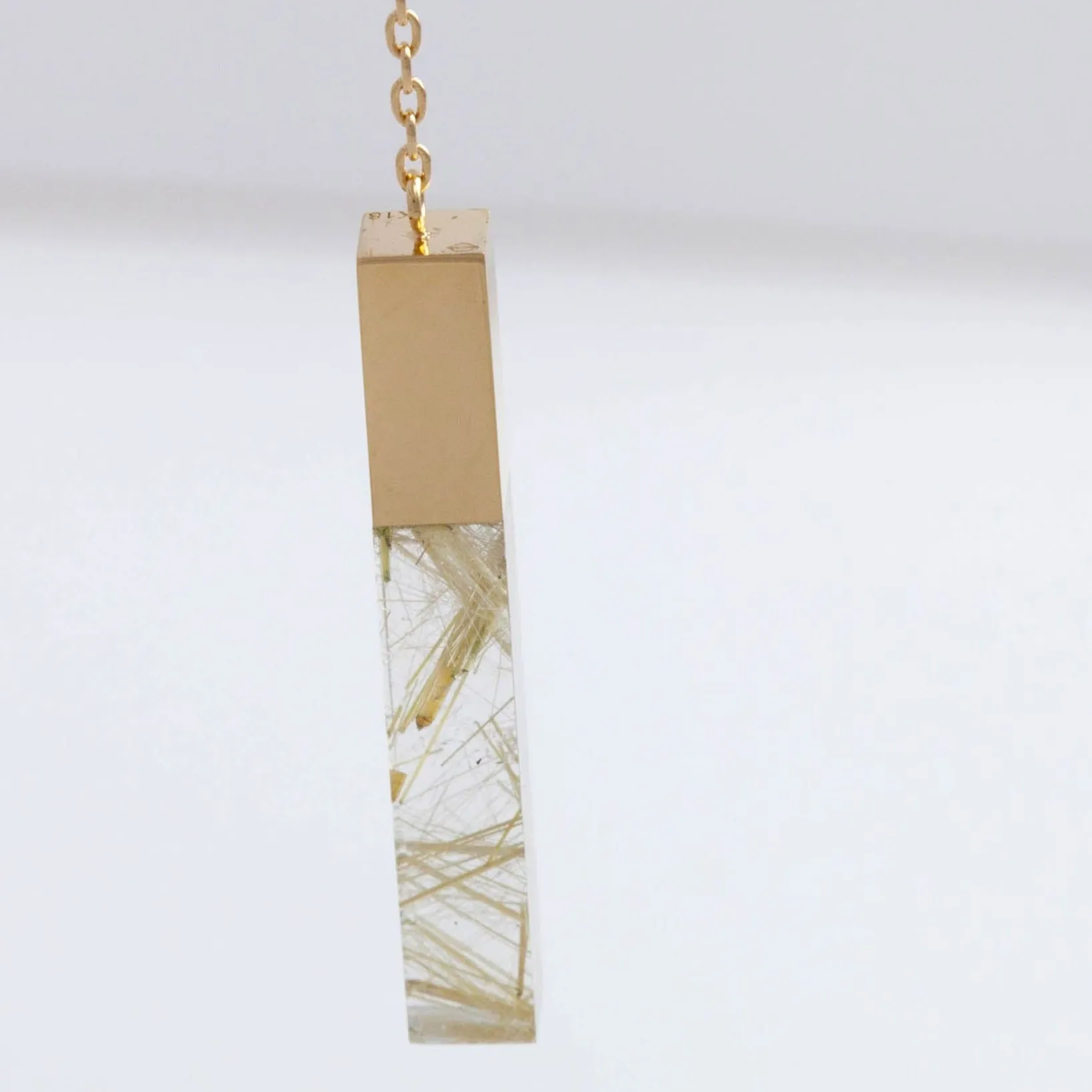 Stick rutilated quartz medium drop earring