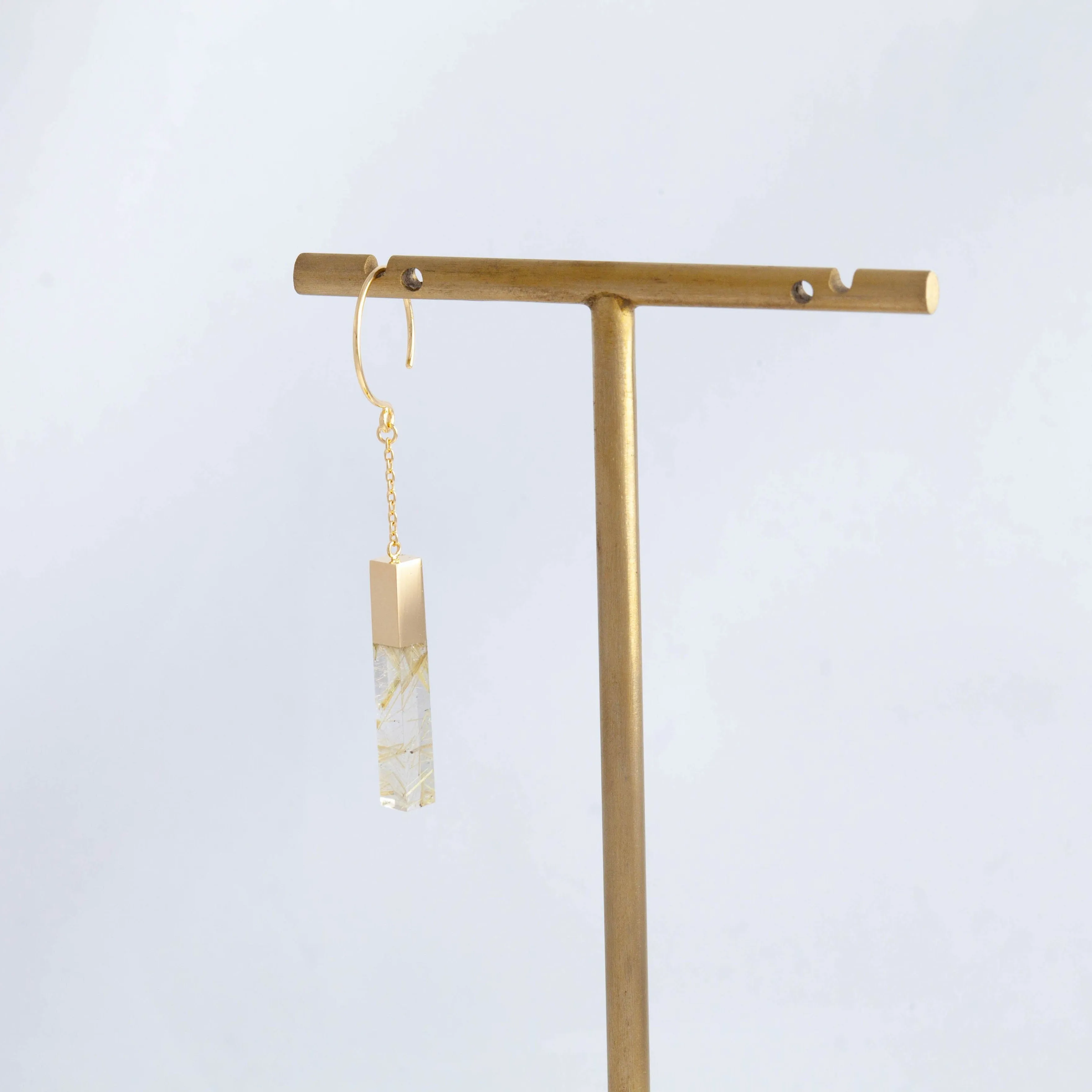 Stick rutilated quartz medium drop earring