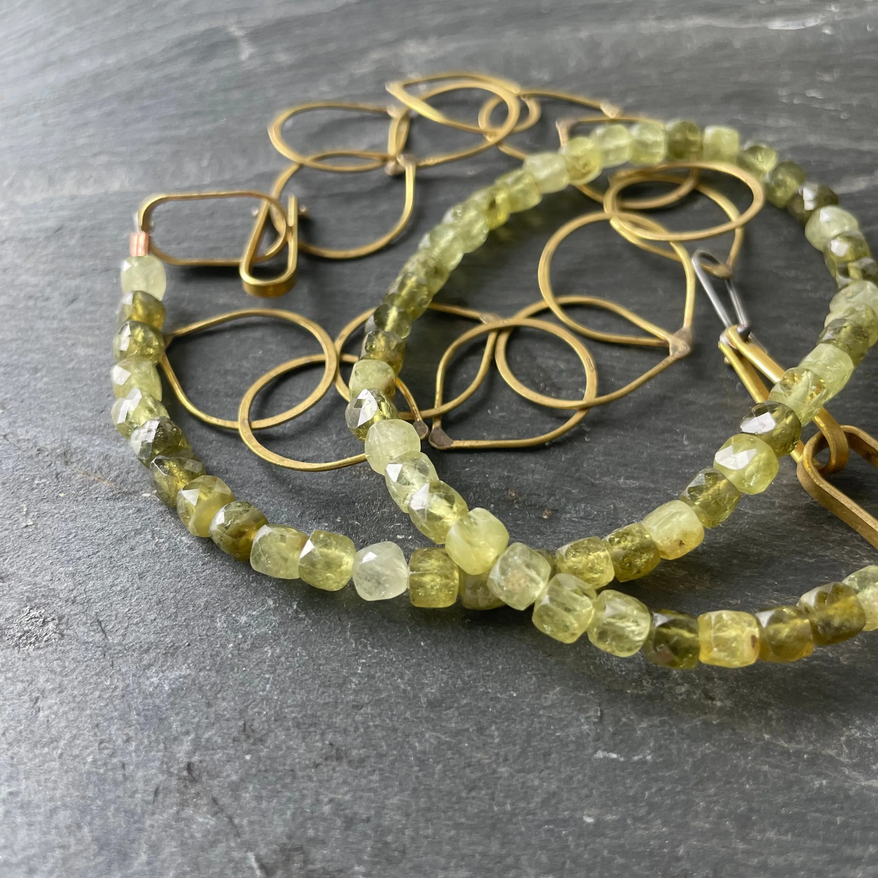 Stone and Handmade Brass Chain Necklace by Eric Silva