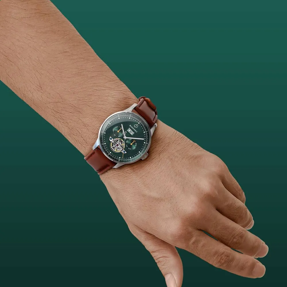 THE CHECKMATE - Complication Automatic Watch with Date,Day,Month Display -Emerald & Bracelet