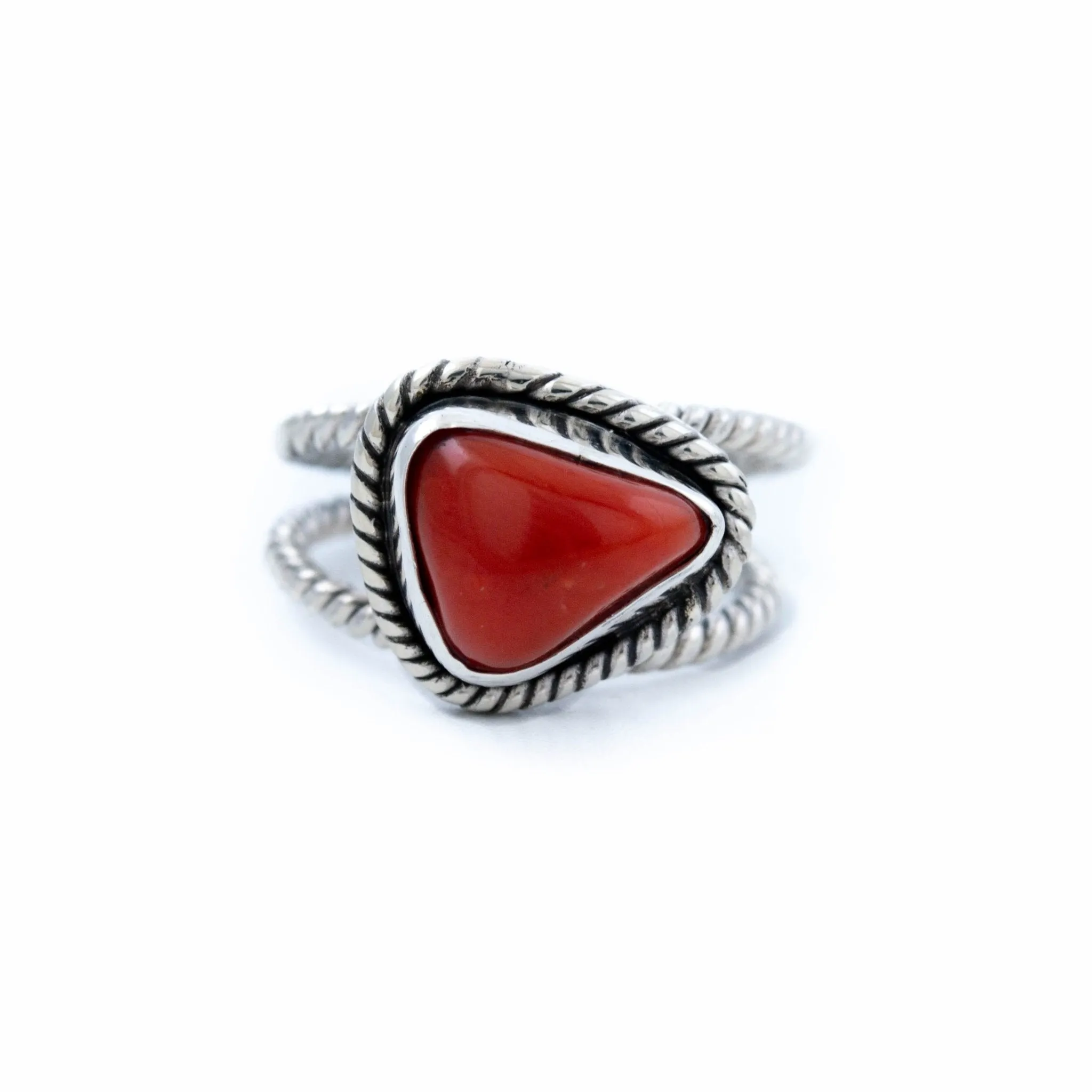 Triangular Red Coral Ring