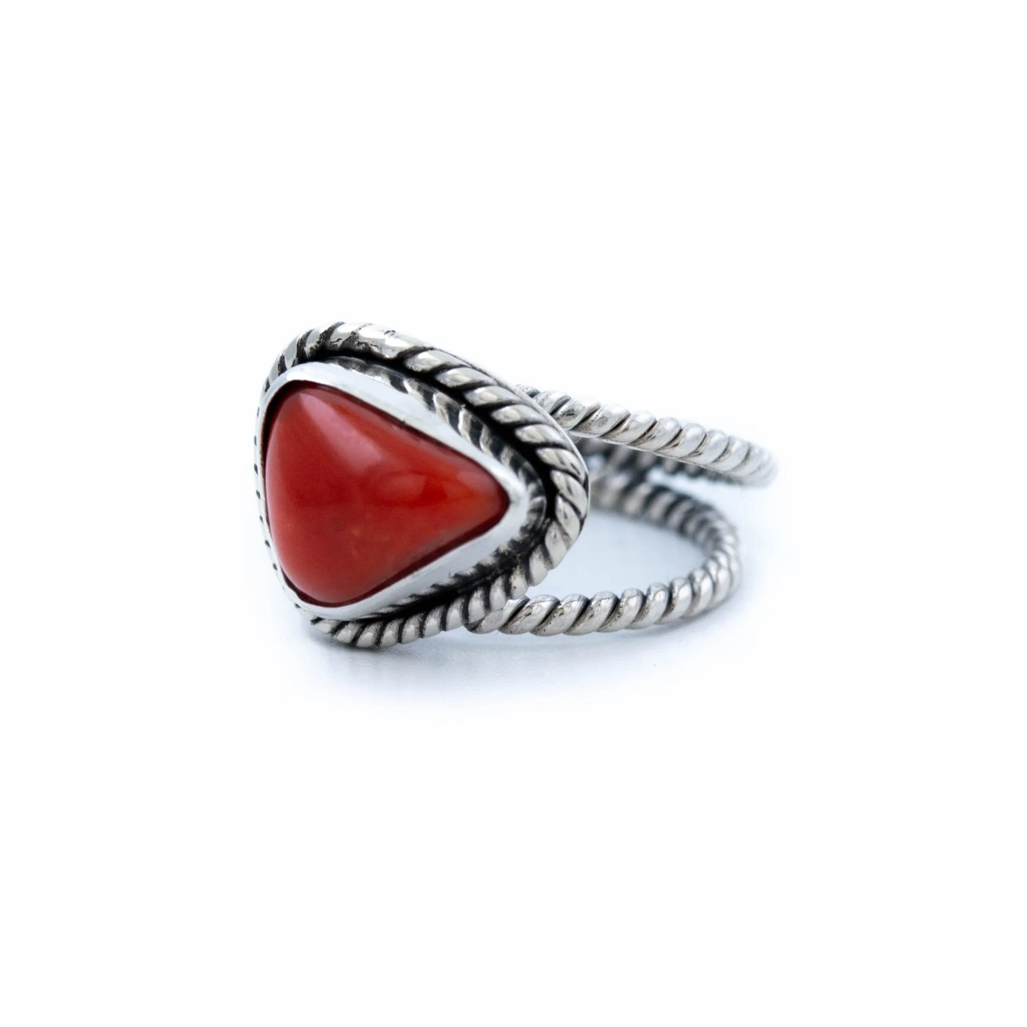 Triangular Red Coral Ring