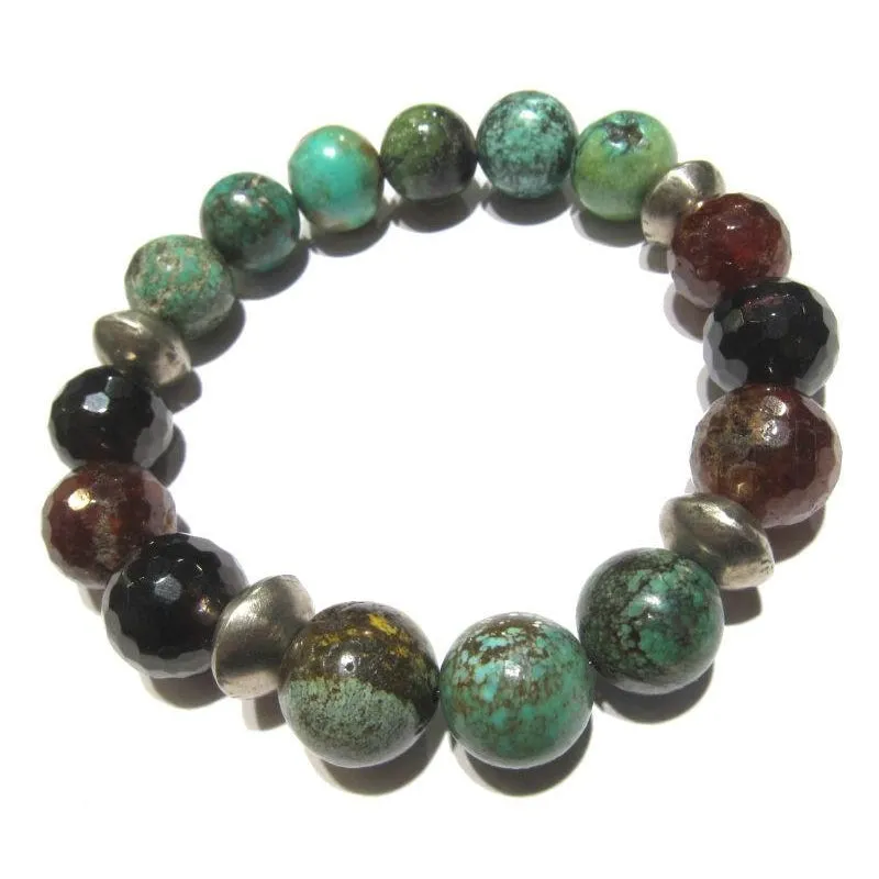 Turquoise and Garnet Stretch Bracelet