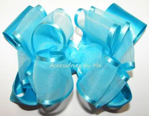 Turquoise Blue Organza Satin Hair Bow