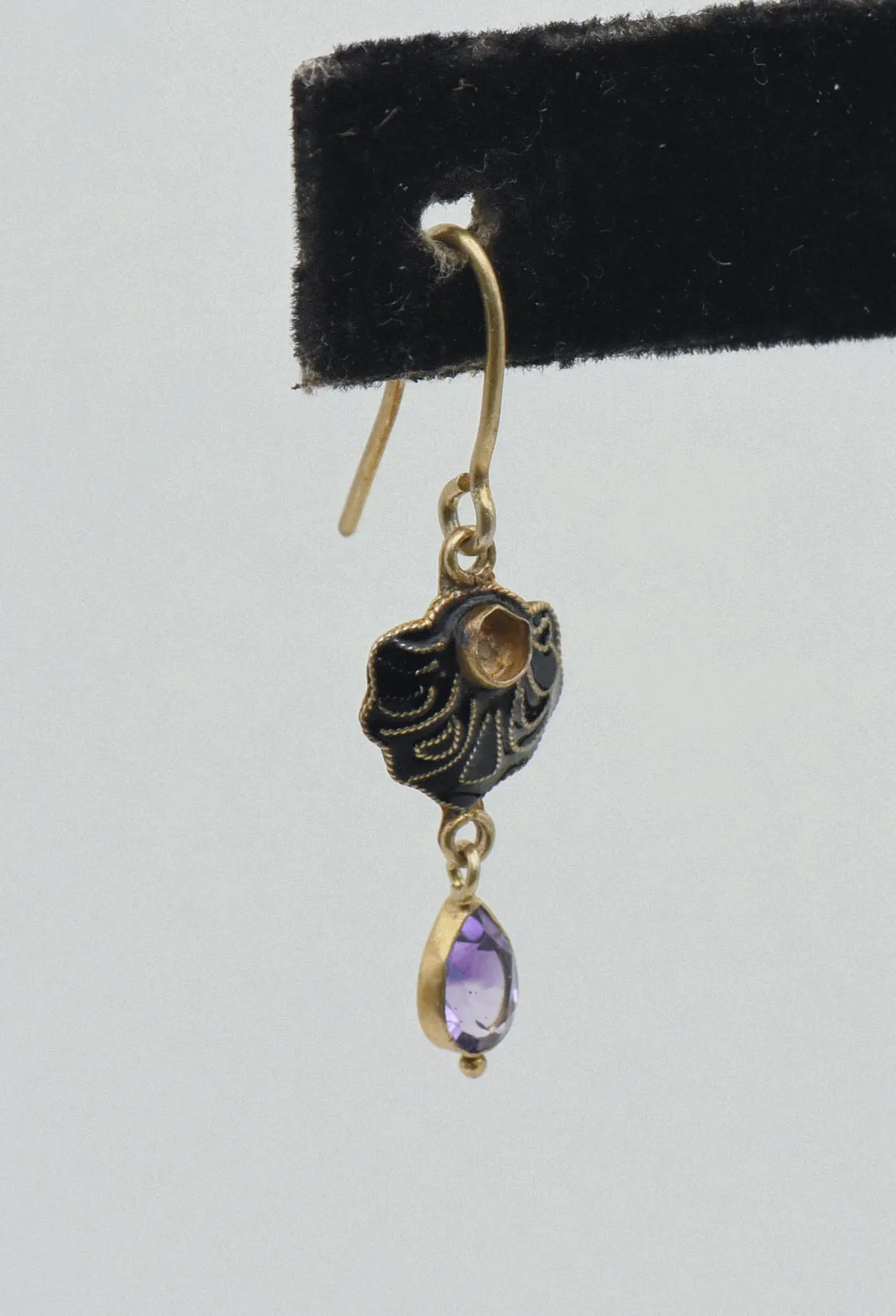 UNMATCHED Vintage Gold Tone Amethyst Sterling Silver Dangle Earring - MISSING STONE