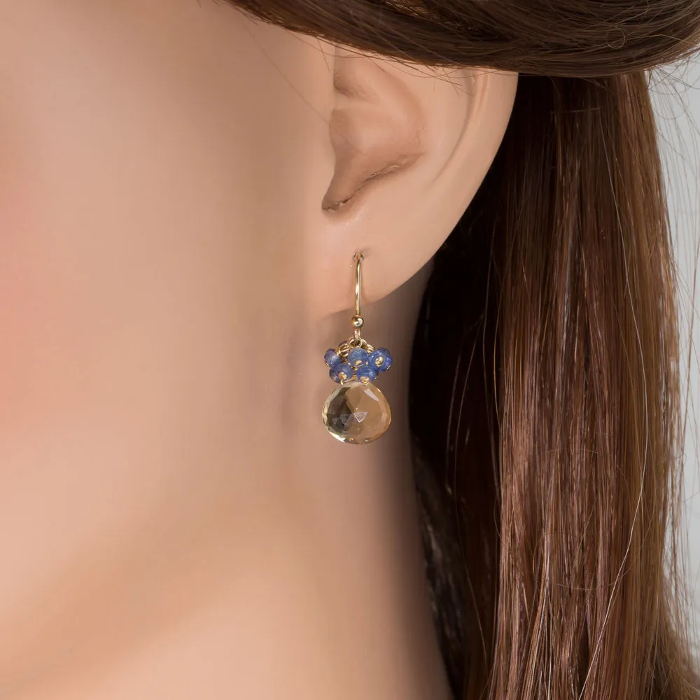 Whiskey Quartz & Blue Sapphire Earrings