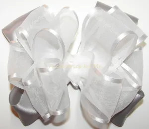 White Silver Organza Satin Hair Bow