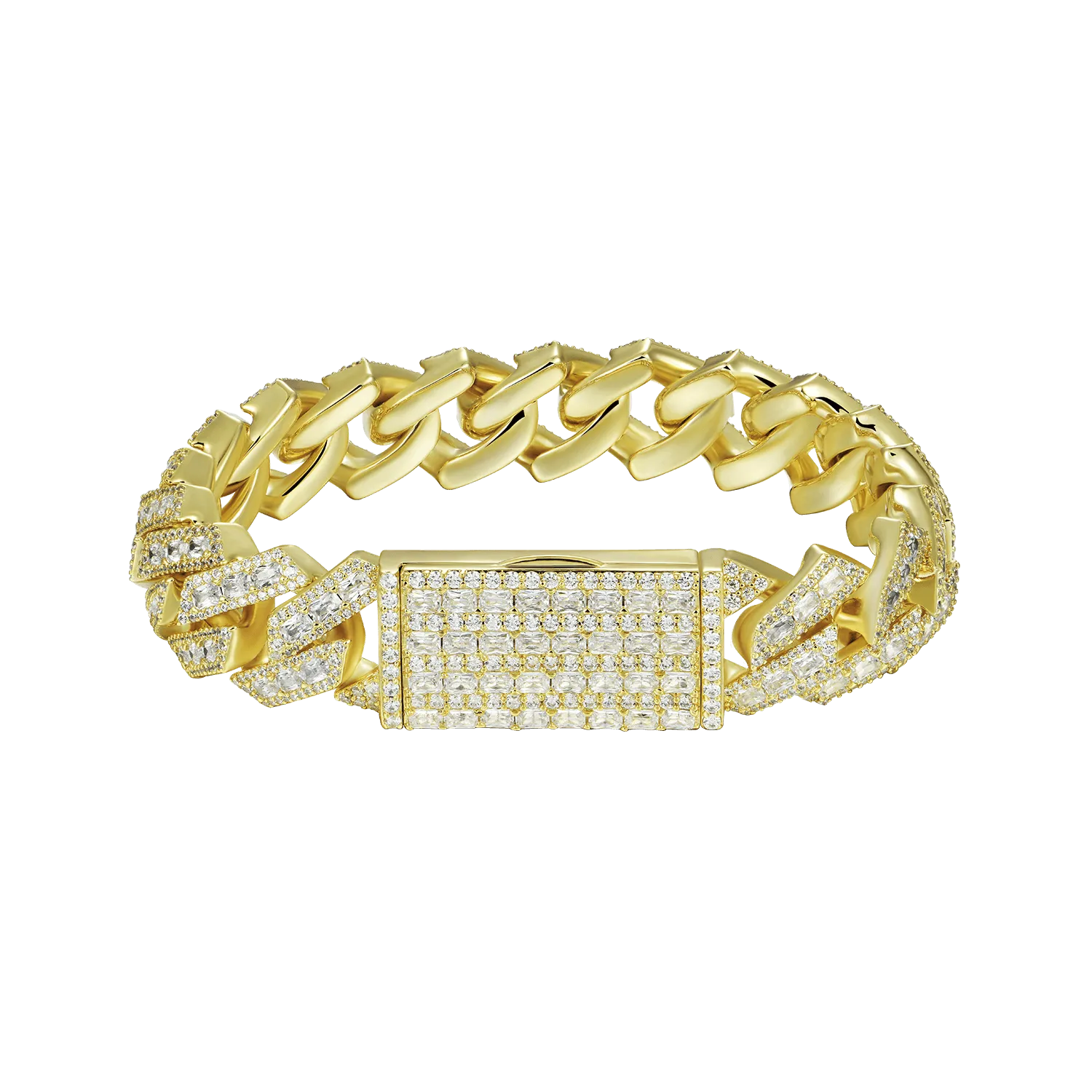 Women's Halo Emerald Cut Prong Cuban Link Bracelet