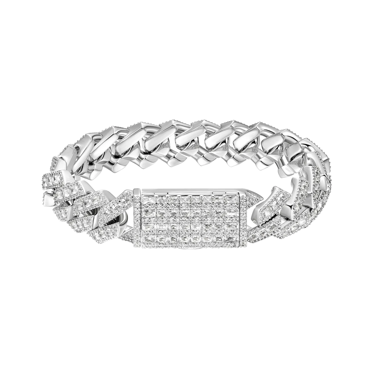 Women's Halo Emerald Cut Prong Cuban Link Bracelet