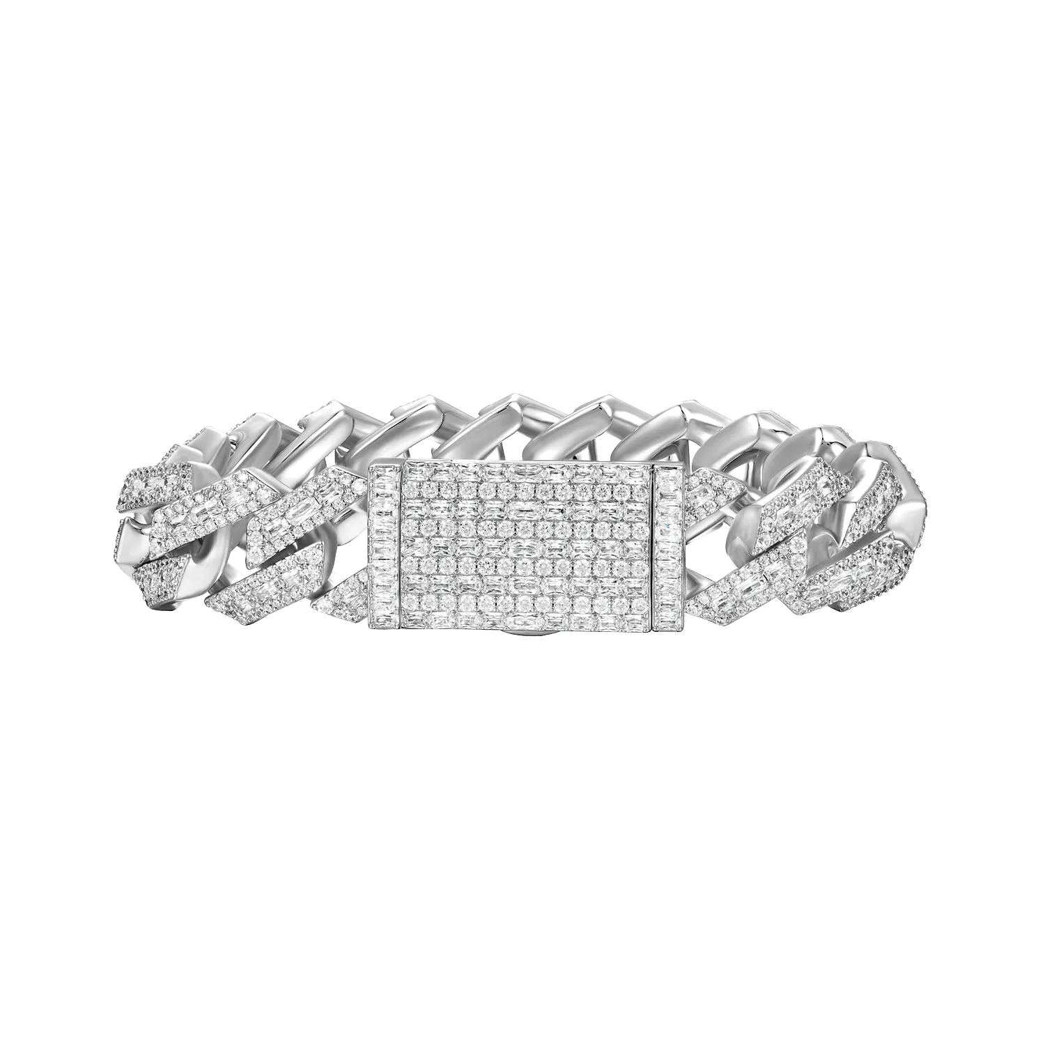 Women's Halo Emerald Cut Prong Cuban Link Bracelet