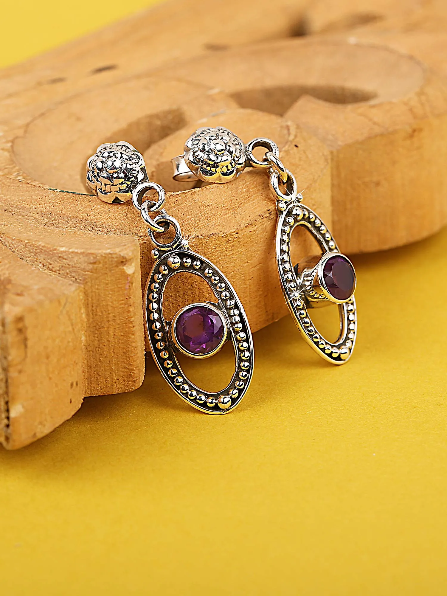 Yellow Chimes Gemstone Amethyst Quartz 925 Sterling Silver Hallmark and Certified Purity Drop Earrings for Women and Girls