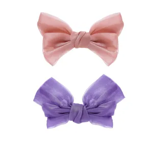 Yellow Chimes Hair Clips for Women 2 Pcs Hair Clips for Girls Fabric Big Bow Hairclips Shiny Cloth Big Hair Ties Hair Accessories for Women and Girls