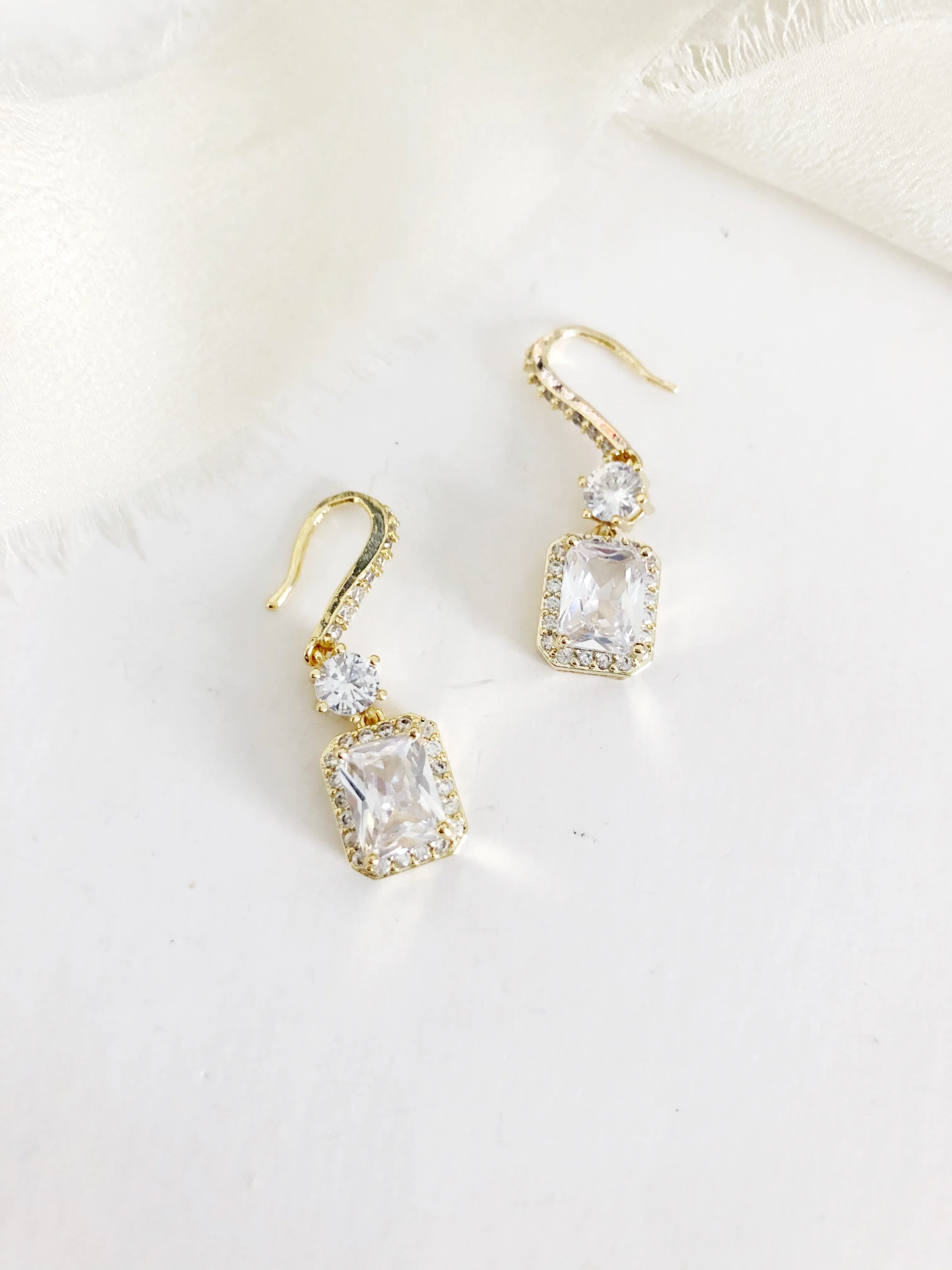 Zoe Square Emerald Diamond Drop Earrings